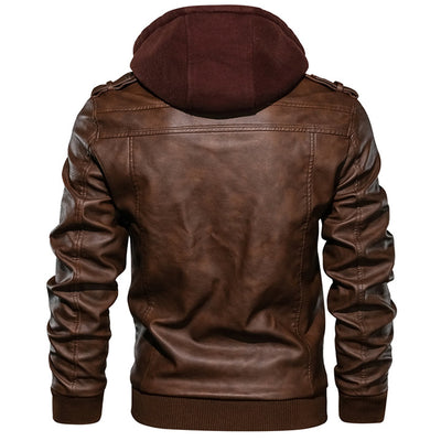 Elegant Hooded Leather Jacket