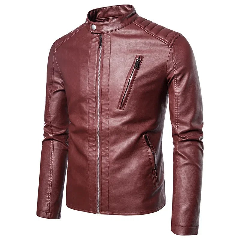Elegant Stand Collar Leather Jacket